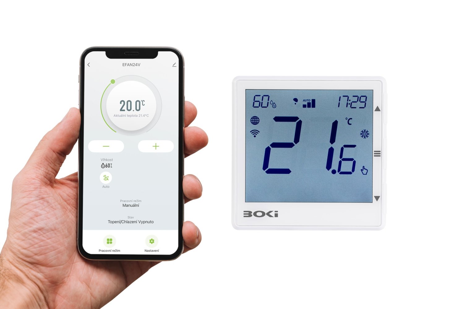 Digitális WiFi helyiség termosztát automatikus fordulatszám kapcsolóval PER 40 (BFAN-24W)  24V